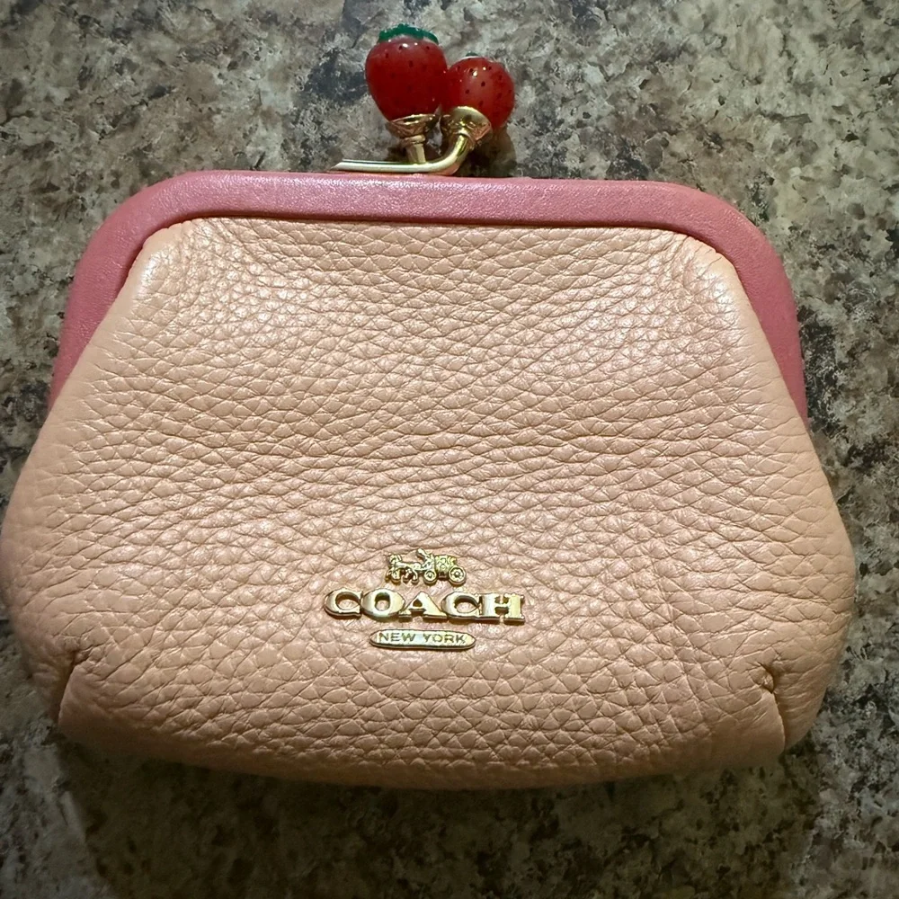 Coach Pink and Tan Wristlet Coin pouch - Picture 1 of 5